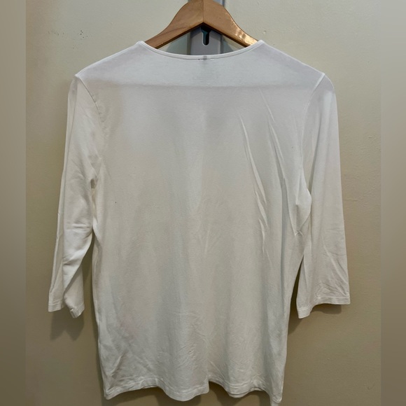 V Neck 3/4 Sleeve T Shirt in White, Size M/L - Picture 2 of 5